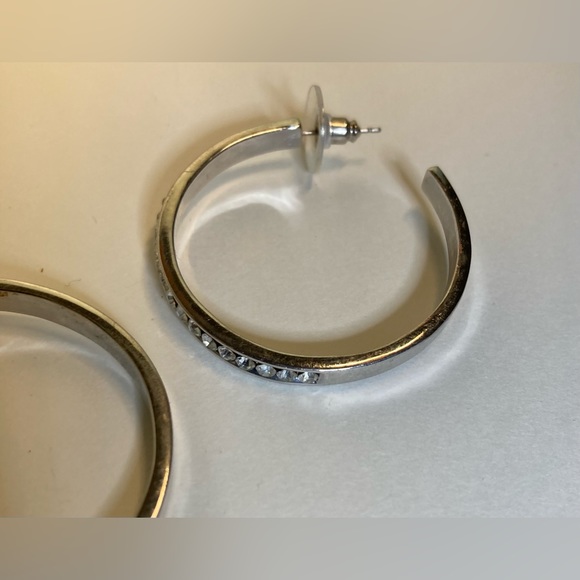 Silver Hoop w Rhinestone Earrings - Picture 5 of 8